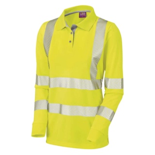 Leo Workwear PL08-Y Pollyfield ISO 20471 Class 2 EcoViz Coolviz Plus Ladies Sleeved Hi Vis Polo Shirt Yellow